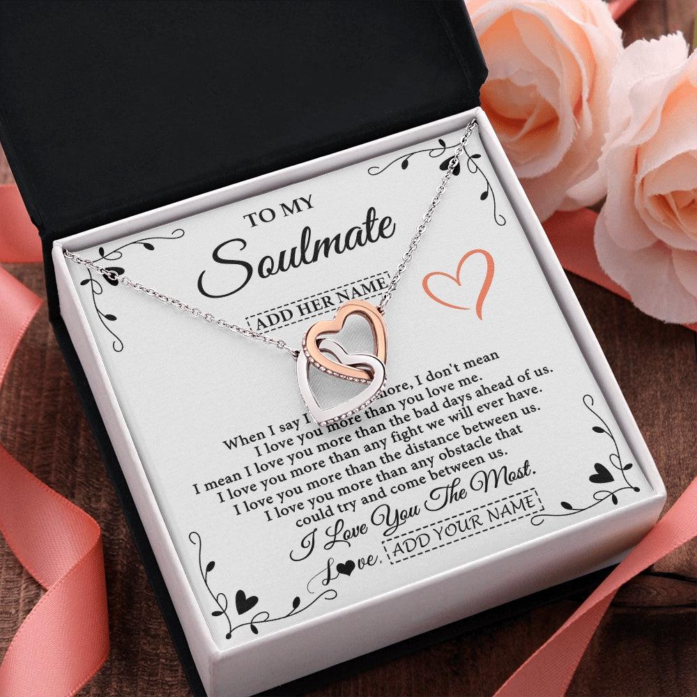 Interlocking Hearts Necklace Stainless Steel & Rose Gold Finish | 2 | Personalized To My Soulmate Necklace Gift For Her I Love You More Than Anything Pendant Love For Women Jewelry Birthday Gifts Christmas Gift Box Message Card | https://siriusteestore.