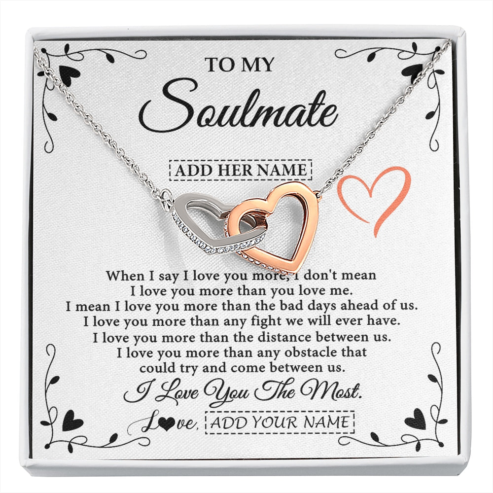 Interlocking Hearts Necklace Stainless Steel & Rose Gold Finish | 1 | Personalized To My Soulmate Necklace Gift For Her I Love You More Than Anything Pendant Love For Women Jewelry Birthday Gifts Christmas Gift Box Message Card | https://siriusteestore.