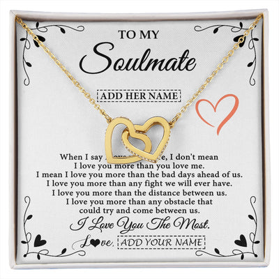Interlocking Hearts Necklace 18K Yellow Gold Finish | 1 | Personalized To My Soulmate Necklace Gift For Her I Love You More Than Anything Pendant Love For Women Jewelry Birthday Gifts Christmas Gift Box Message Card | https://siriusteestore.