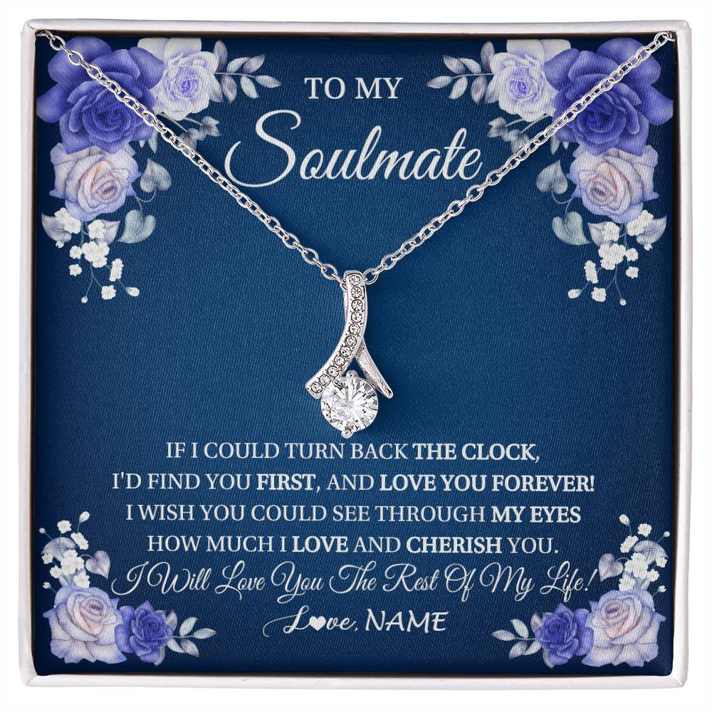 Alluring Beauty Necklace 14K White Gold Finish | 1 | Personalized To My Soulmate Necklace Love You Forever Future Wife Birthday Anniversary Valentines Day Christmas Jewelry Customized Gift Box Message Card | siriusteestore