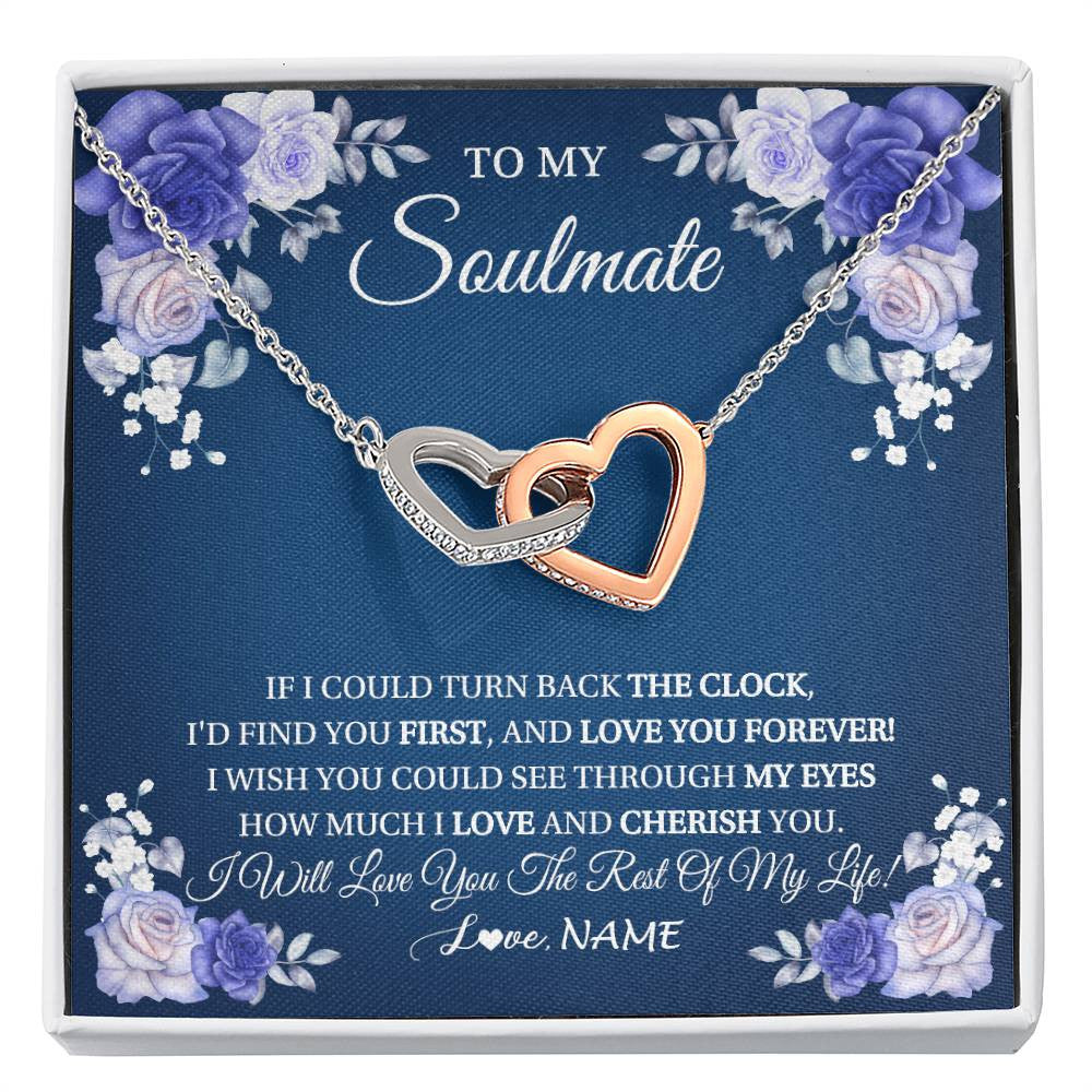 Interlocking Hearts Necklace Stainless Steel & Rose Gold Finish | 1 | Personalized To My Soulmate Necklace Love You Forever Future Wife Birthday Anniversary Valentines Day Christmas Jewelry Customized Gift Box Message Card | siriusteestore