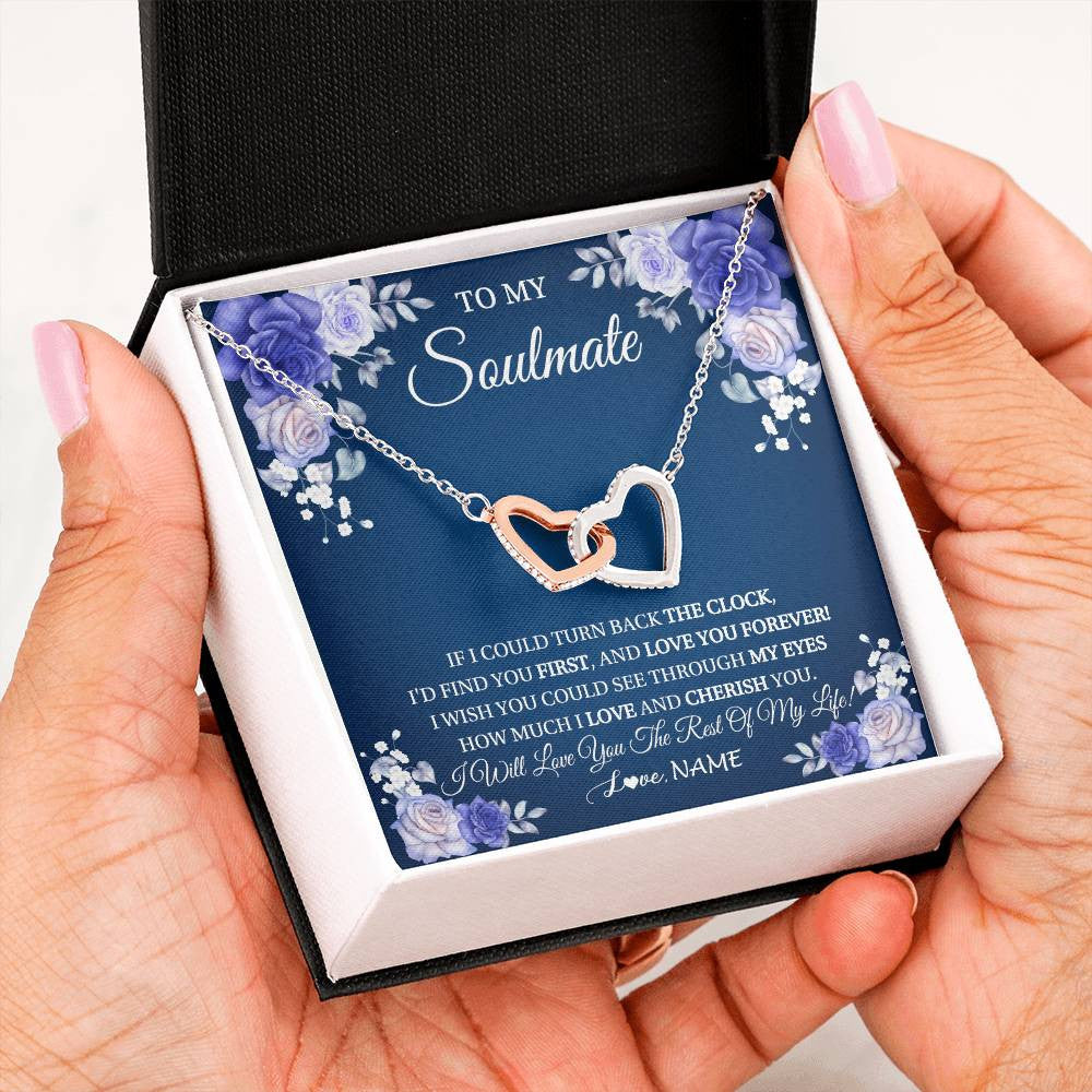 Interlocking Hearts Necklace Stainless Steel & Rose Gold Finish | 2 | Personalized To My Soulmate Necklace Love You Forever Future Wife Birthday Anniversary Valentines Day Christmas Jewelry Customized Gift Box Message Card | siriusteestore