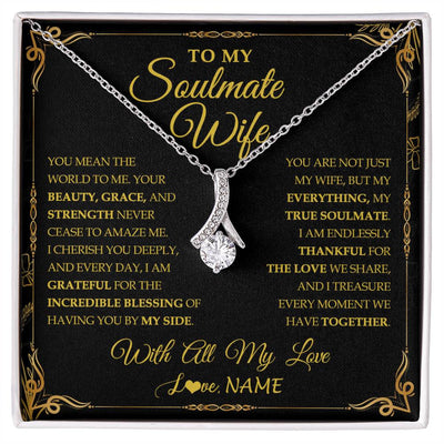 Alluring Beauty Necklace 14K White Gold Finish | 1 | Personalized To My Soulmate Wife Necklace My Heart Wife Jewelry Romantic Birthday Gifst Anniversary Wedding Day Christmas Customized Gift Box Message Card | siriusteestore