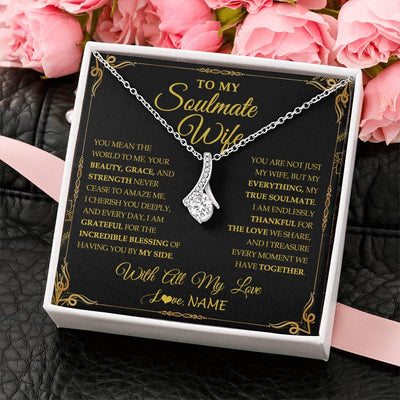 Alluring Beauty Necklace 14K White Gold Finish | 2 | Personalized To My Soulmate Wife Necklace My Heart Wife Jewelry Romantic Birthday Gifst Anniversary Wedding Day Christmas Customized Gift Box Message Card | siriusteestore