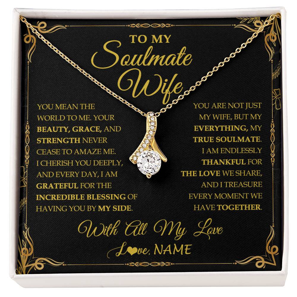 Alluring Beauty Necklace 18K Yellow Gold Finish | 1 | Personalized To My Soulmate Wife Necklace My Heart Wife Jewelry Romantic Birthday Gifst Anniversary Wedding Day Christmas Customized Gift Box Message Card | siriusteestore