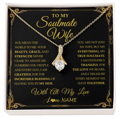 Alluring Beauty Necklace 18K Yellow Gold Finish | 1 | Personalized To My Soulmate Wife Necklace My Heart Wife Jewelry Romantic Birthday Gifst Anniversary Wedding Day Christmas Customized Gift Box Message Card | siriusteestore