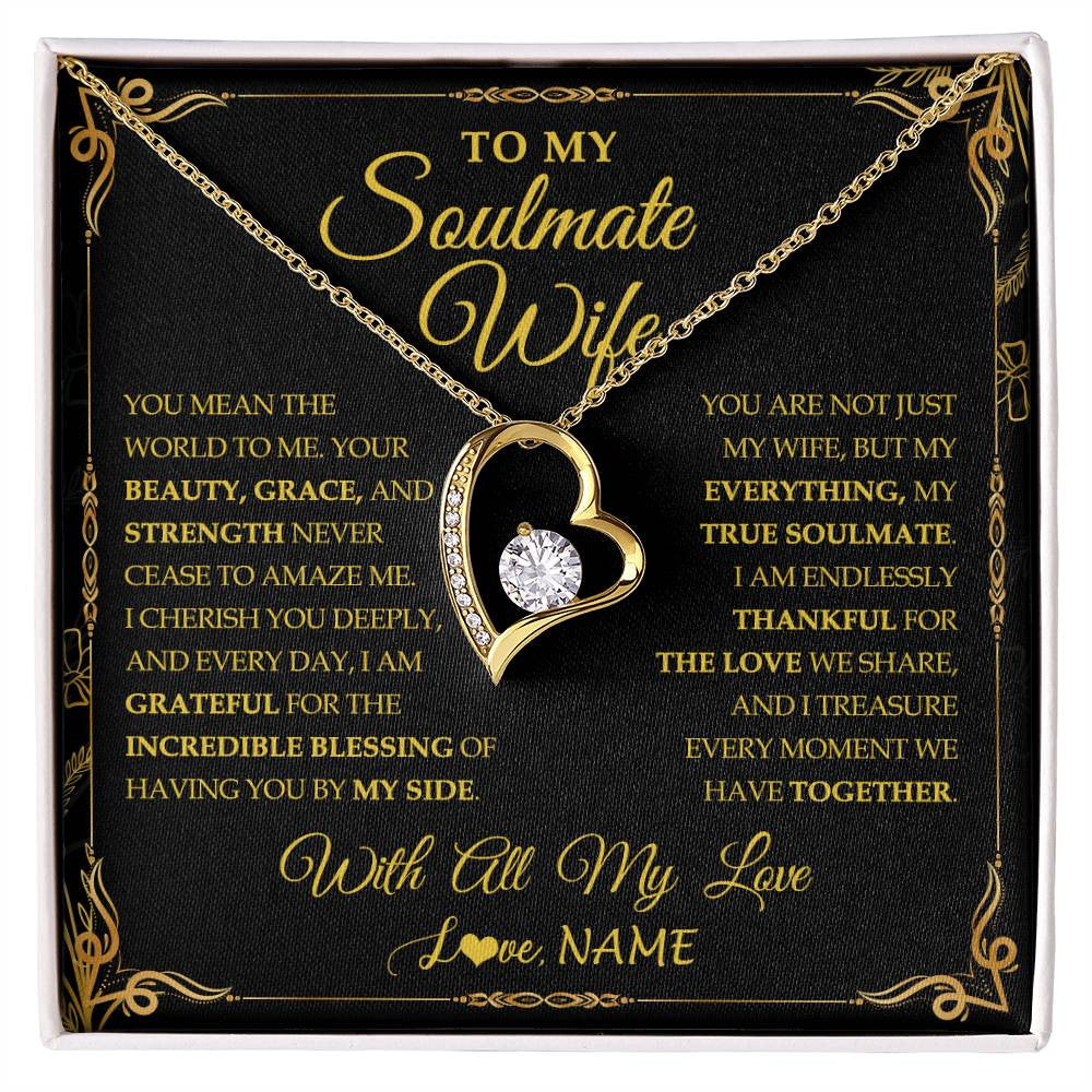 Forever Love Necklace 18K Yellow Gold Finish | 1 | Personalized To My Soulmate Wife Necklace My Heart Wife Jewelry Romantic Birthday Gifst Anniversary Wedding Day Christmas Customized Gift Box Message Card | siriusteestore