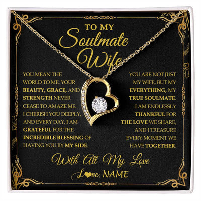 Forever Love Necklace 18K Yellow Gold Finish | 1 | Personalized To My Soulmate Wife Necklace My Heart Wife Jewelry Romantic Birthday Gifst Anniversary Wedding Day Christmas Customized Gift Box Message Card | siriusteestore