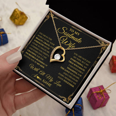 Forever Love Necklace 18K Yellow Gold Finish | 2 | Personalized To My Soulmate Wife Necklace My Heart Wife Jewelry Romantic Birthday Gifst Anniversary Wedding Day Christmas Customized Gift Box Message Card | siriusteestore