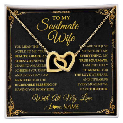 Interlocking Hearts Necklace 18K Yellow Gold Finish | 1 | Personalized To My Soulmate Wife Necklace My Heart Wife Jewelry Romantic Birthday Gifst Anniversary Wedding Day Christmas Customized Gift Box Message Card | siriusteestore