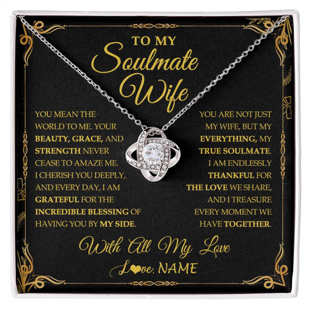 Love Knot Necklace 14K White Gold Finish | 1 | Personalized To My Soulmate Wife Necklace My Heart Wife Jewelry Romantic Birthday Gifst Anniversary Wedding Day Christmas Customized Gift Box Message Card | siriusteestore