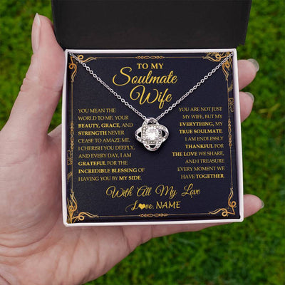 Love Knot Necklace 14K White Gold Finish | 2 | Personalized To My Soulmate Wife Necklace My Heart Wife Jewelry Romantic Birthday Gifst Anniversary Wedding Day Christmas Customized Gift Box Message Card | siriusteestore