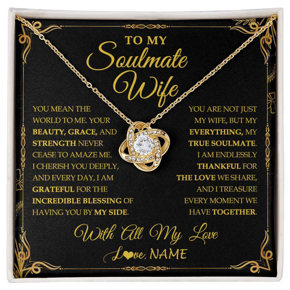 Love Knot Necklace 18K Yellow Gold Finish | 1 | Personalized To My Soulmate Wife Necklace My Heart Wife Jewelry Romantic Birthday Gifst Anniversary Wedding Day Christmas Customized Gift Box Message Card | siriusteestore