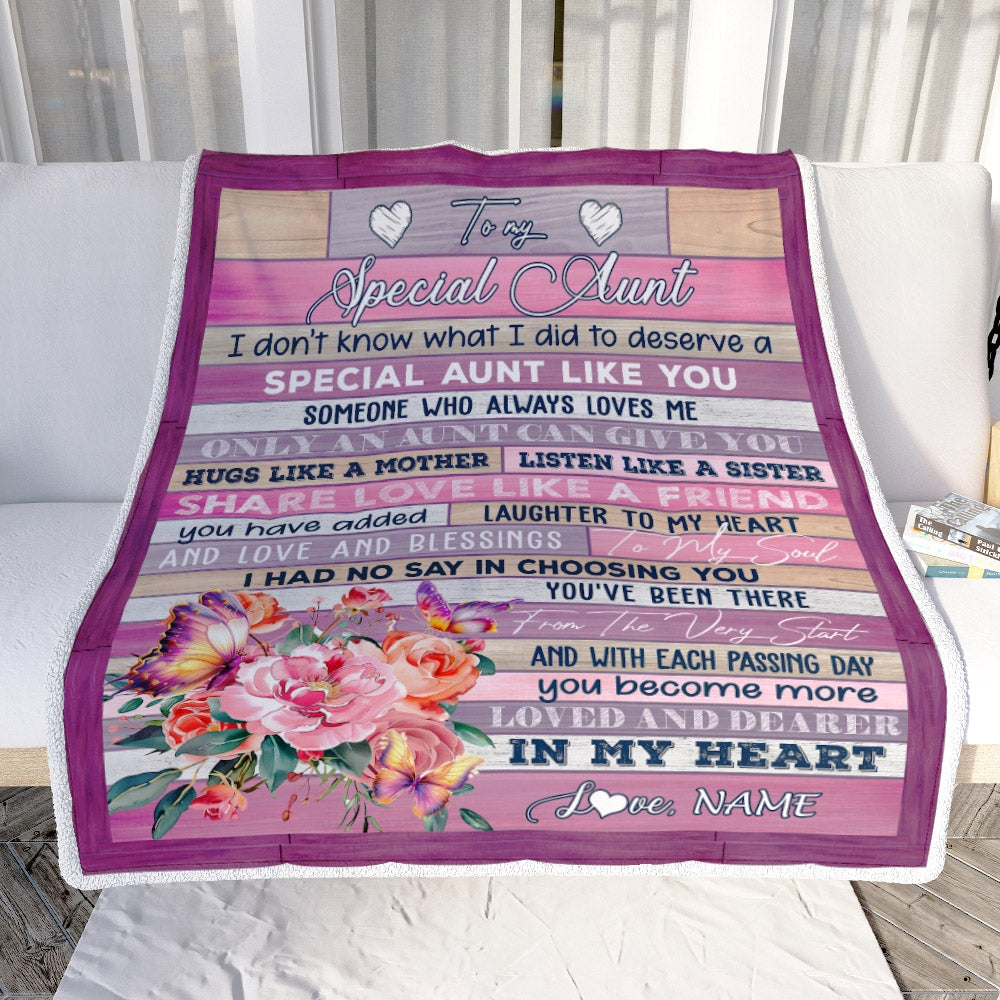 Personalized To My Special Aunt Blanket From Niece Nephew Flower Butterfly Special Aunt Like A Friend Aunt Birthday Christmas Customized Fleece Throw Blanket | siriusteestore