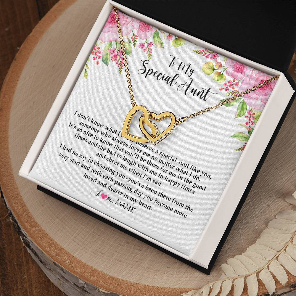 Interlocking Hearts Necklace 18K Yellow Gold Finish | Personalized To My Special Aunt Necklace From Niece Nephew Deserve A Special Aunt Pendant Birthday Monthers Day Christmas Customized Gift Box Message Card | siriusteestore