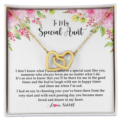 Interlocking Hearts Necklace 18K Yellow Gold Finish | Personalized To My Special Aunt Necklace From Niece Nephew Deserve A Special Aunt Pendant Birthday Monthers Day Christmas Customized Gift Box Message Card | siriusteestore
