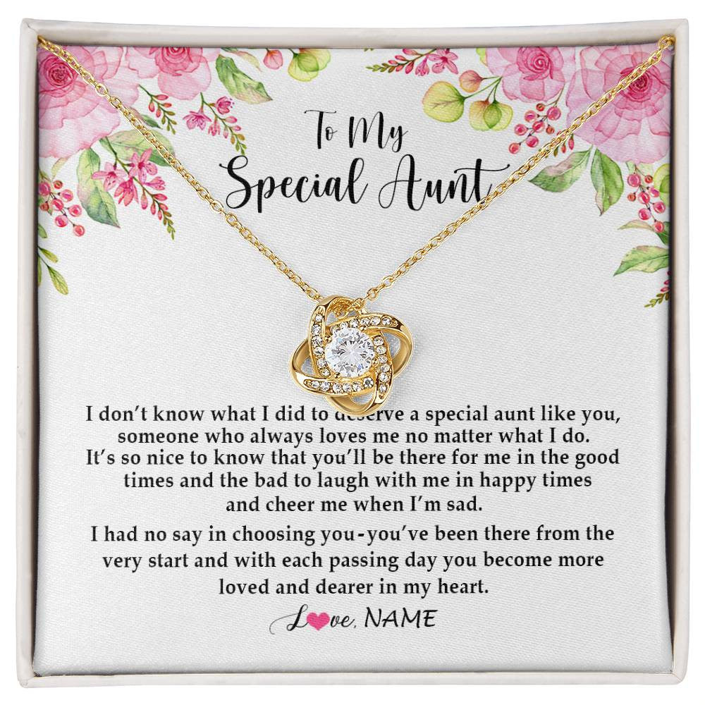 Love Knot Necklace 18K Yellow Gold Finish | Personalized To My Special Aunt Necklace From Niece Nephew Deserve A Special Aunt Pendant Birthday Monthers Day Christmas Customized Gift Box Message Card | siriusteestore