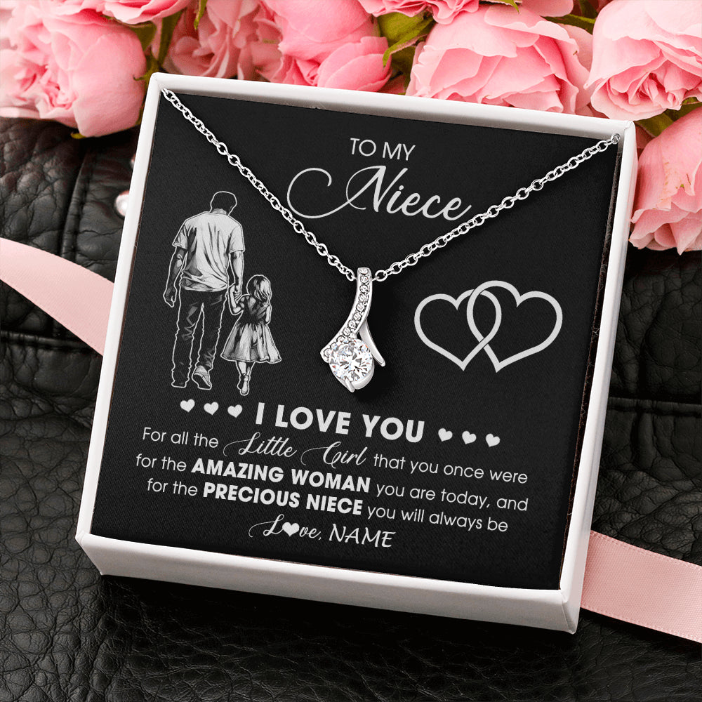 Alluring Beauty Necklace 14K White Gold Finish | 2 | Personalized To My Stepdaughter Necklace From Stepfather I Love You Little Girl Stepdaughter Birthday Christmas Jewelry Customized Gift Box Message Card | siriusteestore