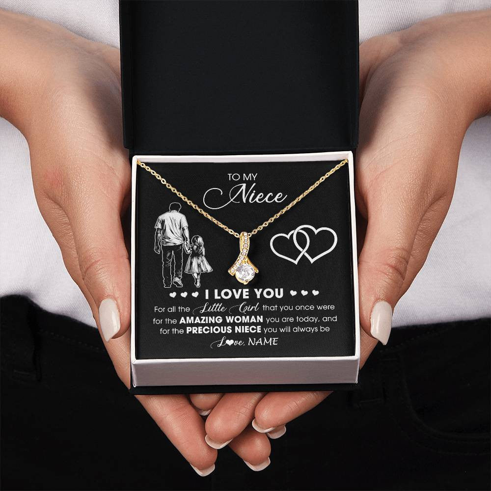 Alluring Beauty Necklace 18K Yellow Gold Finish | 2 | Personalized To My Stepdaughter Necklace From Stepfather I Love You Little Girl Stepdaughter Birthday Christmas Jewelry Customized Gift Box Message Card | siriusteestore