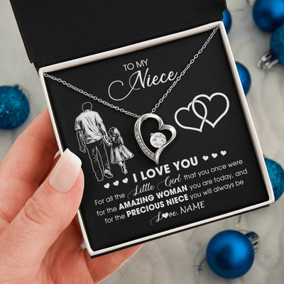 Forever Love Necklace 14K White Gold Finish | 2 | Personalized To My Stepdaughter Necklace From Stepfather I Love You Little Girl Stepdaughter Birthday Christmas Jewelry Customized Gift Box Message Card | siriusteestore