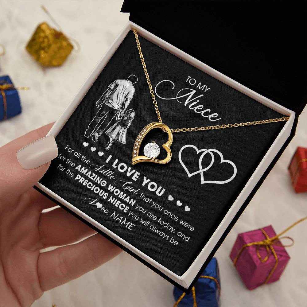 Forever Love Necklace 18K Yellow Gold Finish | 2 | Personalized To My Stepdaughter Necklace From Stepfather I Love You Little Girl Stepdaughter Birthday Christmas Jewelry Customized Gift Box Message Card | siriusteestore
