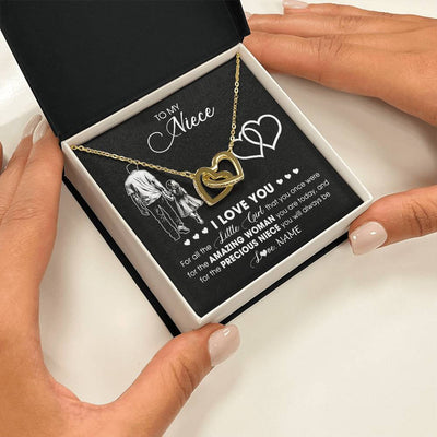 Interlocking Hearts Necklace 18K Yellow Gold Finish | 2 | Personalized To My Stepdaughter Necklace From Stepfather I Love You Little Girl Stepdaughter Birthday Christmas Jewelry Customized Gift Box Message Card | siriusteestore