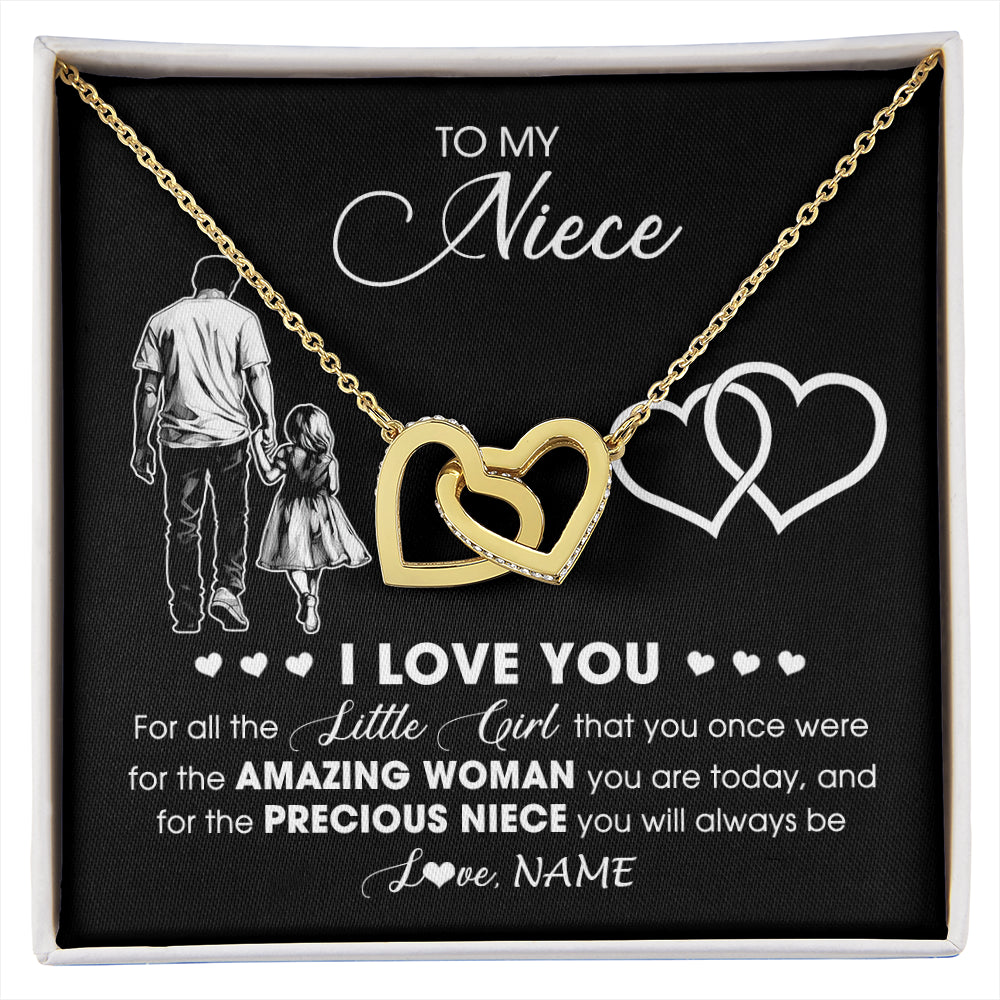 Interlocking Hearts Necklace 18K Yellow Gold Finish | 1 | Personalized To My Stepdaughter Necklace From Stepfather I Love You Little Girl Stepdaughter Birthday Christmas Jewelry Customized Gift Box Message Card | siriusteestore