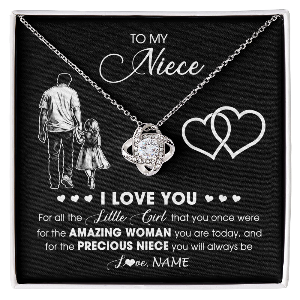 Love Knot Necklace 14K White Gold Finish | 1 | Personalized To My Stepdaughter Necklace From Stepfather I Love You Little Girl Stepdaughter Birthday Christmas Jewelry Customized Gift Box Message Card | siriusteestore