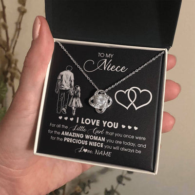 Love Knot Necklace 14K White Gold Finish | 2 | Personalized To My Stepdaughter Necklace From Stepfather I Love You Little Girl Stepdaughter Birthday Christmas Jewelry Customized Gift Box Message Card | siriusteestore