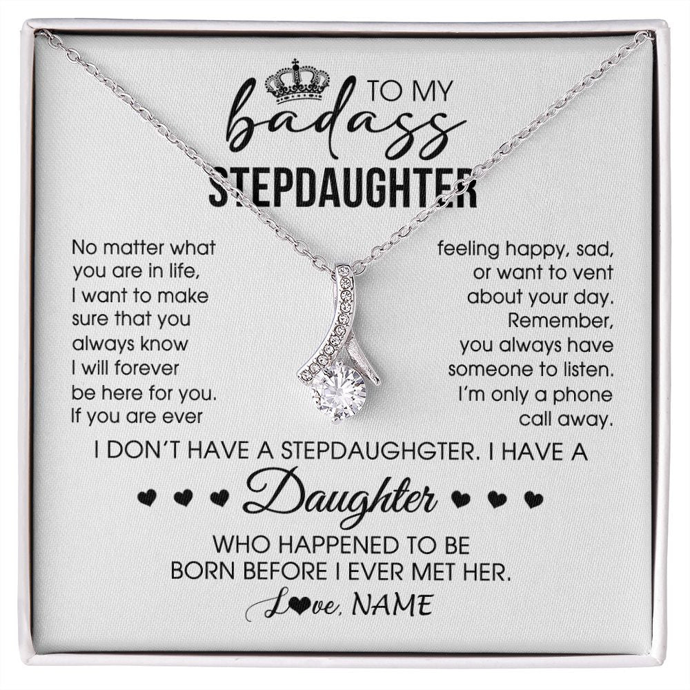 Alluring Beauty Necklace | Personalized To My Stepdaughter Necklace From Stepfather Stepdad Be Here For You Bonus Daughter Birthday Graduation Christmas Customized Gift Box Message Card | siriusteestore