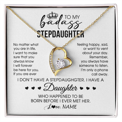 Forever Love Necklace 18K Yellow Gold Finish | 1 | Personalized To My Stepdaughter Necklace From Stepfather Stepdad Be Here For You Bonus Daughter Birthday Graduation Christmas Customized Gift Box Message Card | siriusteestore