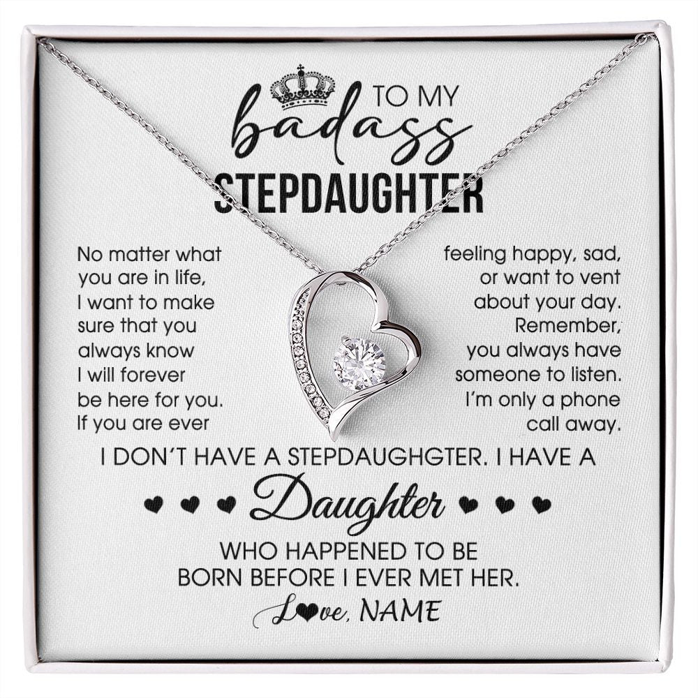Forever Love Necklace | Personalized To My Stepdaughter Necklace From Stepfather Stepdad Be Here For You Bonus Daughter Birthday Graduation Christmas Customized Gift Box Message Card | siriusteestore