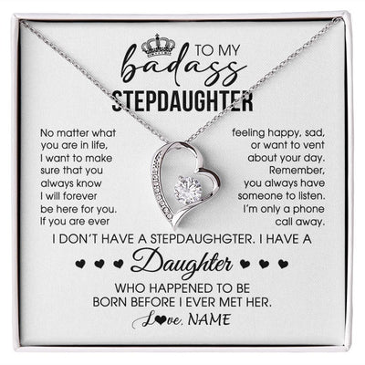 Forever Love Necklace | Personalized To My Stepdaughter Necklace From Stepfather Stepdad Be Here For You Bonus Daughter Birthday Graduation Christmas Customized Gift Box Message Card | siriusteestore