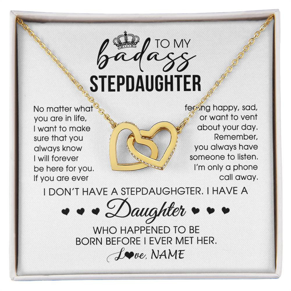 Interlocking Hearts Necklace 18K Yellow Gold Finish | 1 | Personalized To My Stepdaughter Necklace From Stepfather Stepdad Be Here For You Bonus Daughter Birthday Graduation Christmas Customized Gift Box Message Card | siriusteestore