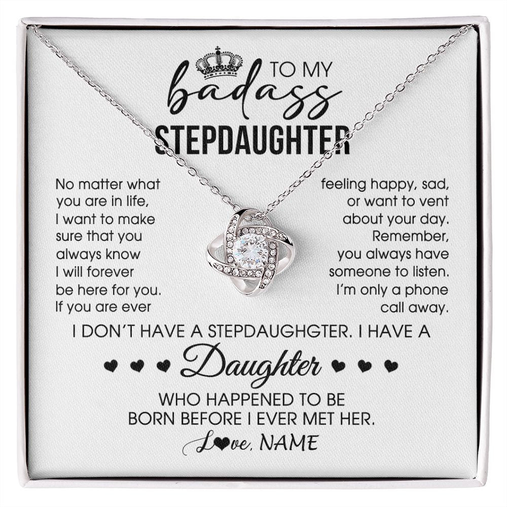 Love Knot Necklace | Personalized To My Stepdaughter Necklace From Stepfather Stepdad Be Here For You Bonus Daughter Birthday Graduation Christmas Customized Gift Box Message Card | siriusteestore