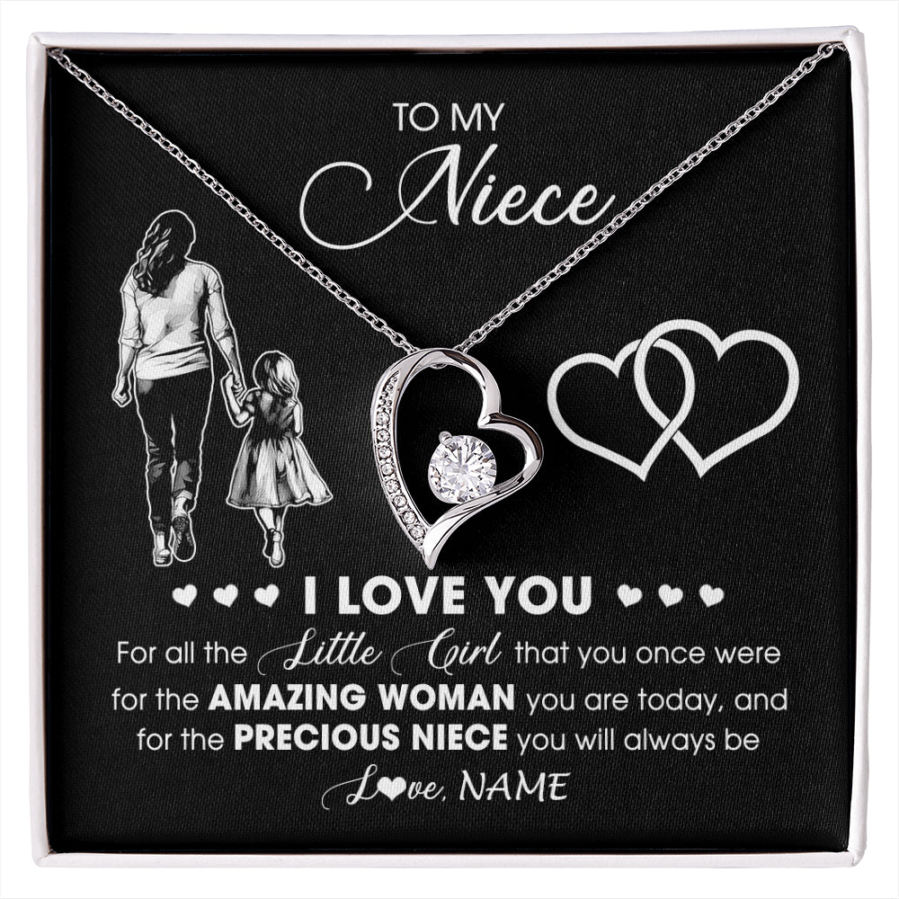 Forever Love Necklace 14K White Gold Finish | 1 | Personalized To My Stepdaughter Necklace From Stepmother I Love You Little Girl Stepdaughter Birthday Christmas Jewelry Customized Gift Box Message Card | siriusteestore