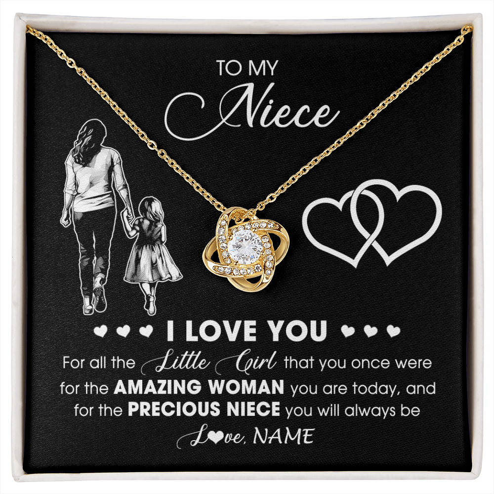 Love Knot Necklace 18K Yellow Gold Finish | 1 | Personalized To My Stepdaughter Necklace From Stepmother I Love You Little Girl Stepdaughter Birthday Christmas Jewelry Customized Gift Box Message Card | siriusteestore