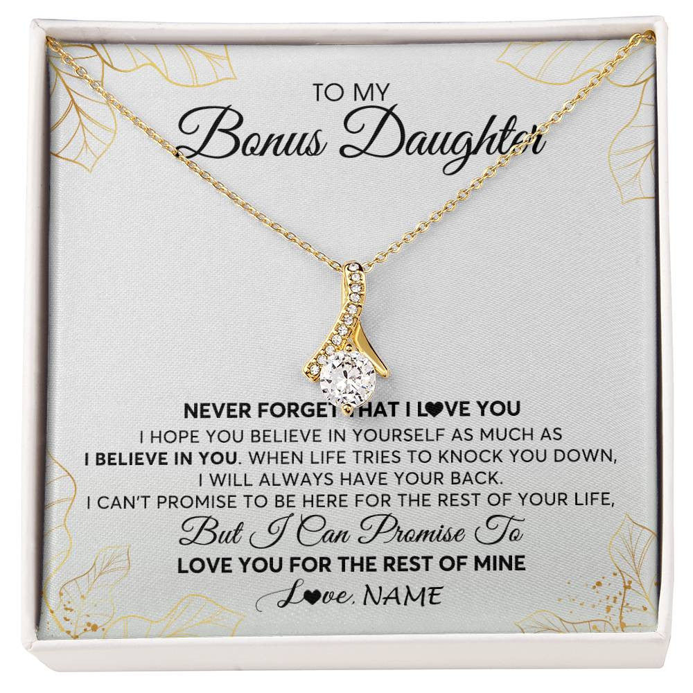 Alluring Beauty Necklace 18K Yellow Gold Finish | 1 | Personalized To My Stepdaughter Necklace From Stepmother Never Forget That I Love You Stepdaughter Birthday Christmas Customized Gift Box Message Card | siriusteestore