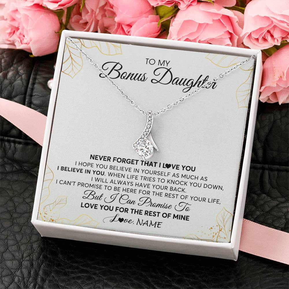 Alluring Beauty Necklace | Personalized To My Stepdaughter Necklace From Stepmother Never Forget That I Love You Stepdaughter Birthday Christmas Customized Gift Box Message Card | siriusteestore