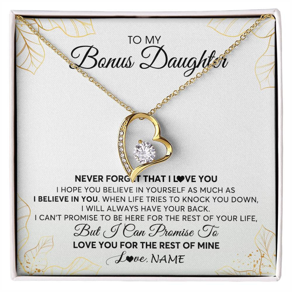 Forever Love Necklace 18K Yellow Gold Finish | 1 | Personalized To My Stepdaughter Necklace From Stepmother Never Forget That I Love You Stepdaughter Birthday Christmas Customized Gift Box Message Card | siriusteestore