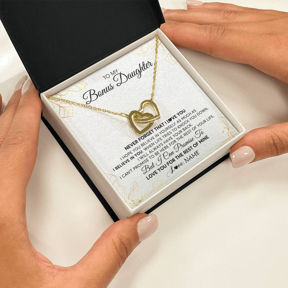 Interlocking Hearts Necklace 18K Yellow Gold Finish | 2 | Personalized To My Stepdaughter Necklace From Stepmother Never Forget That I Love You Stepdaughter Birthday Christmas Customized Gift Box Message Card | siriusteestore