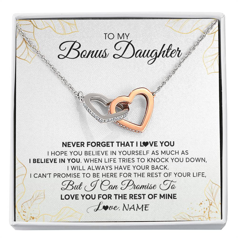 Interlocking Hearts Necklace | Personalized To My Stepdaughter Necklace From Stepmother Never Forget That I Love You Stepdaughter Birthday Christmas Customized Gift Box Message Card | siriusteestore