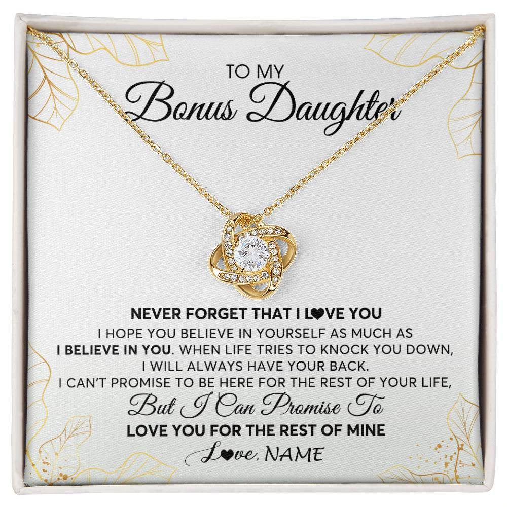Love Knot Necklace 18K Yellow Gold Finish | 1 | Personalized To My Stepdaughter Necklace From Stepmother Never Forget That I Love You Stepdaughter Birthday Christmas Customized Gift Box Message Card | siriusteestore
