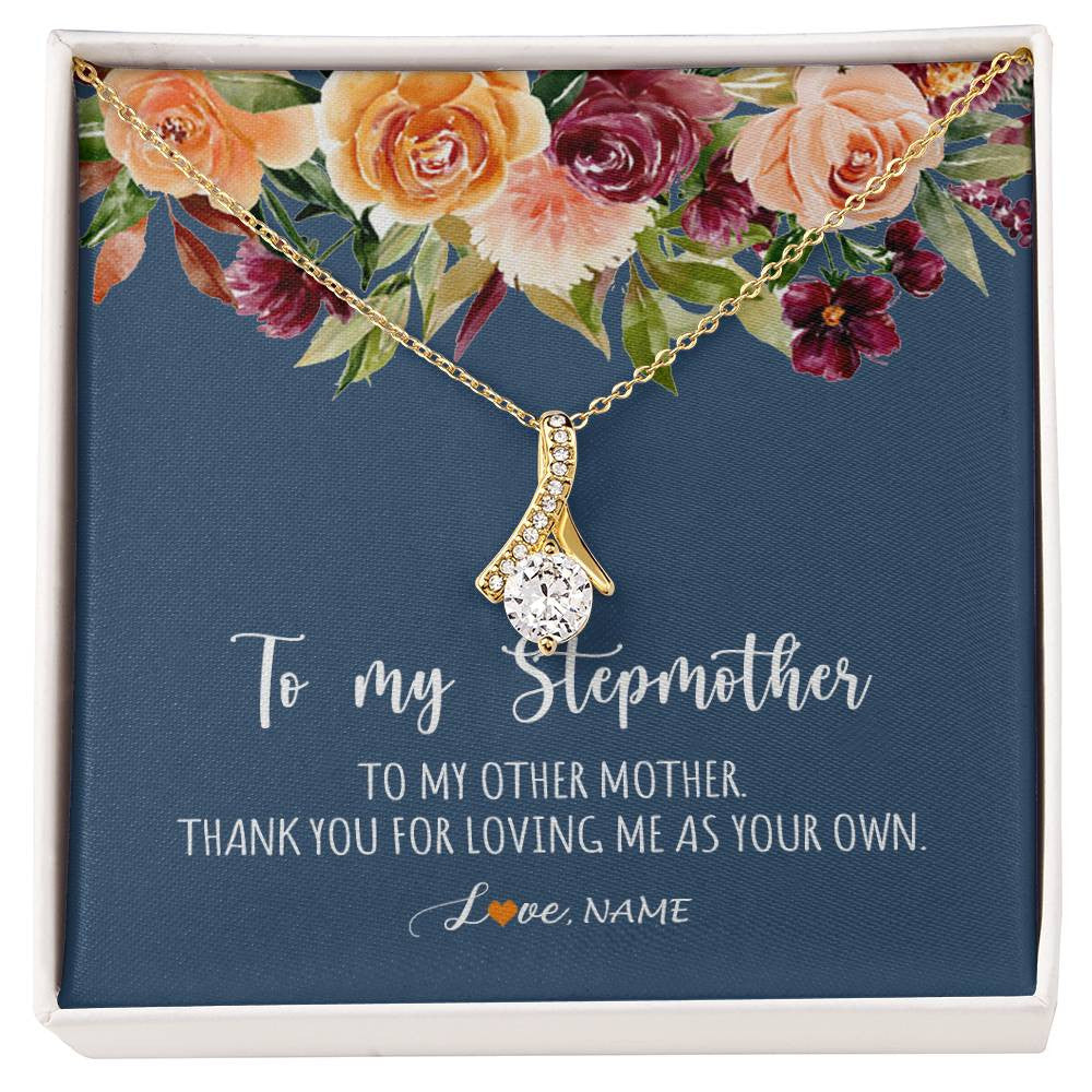 Alluring Beauty Necklace 18K Yellow Gold Finish | Personalized To My Stepmother Necklace Thank You For Loveing Me As Your Own Bonus Mom Stepmom Birthday Mothers Day Christmas Customized Gift Box Message Card | siriusteestore