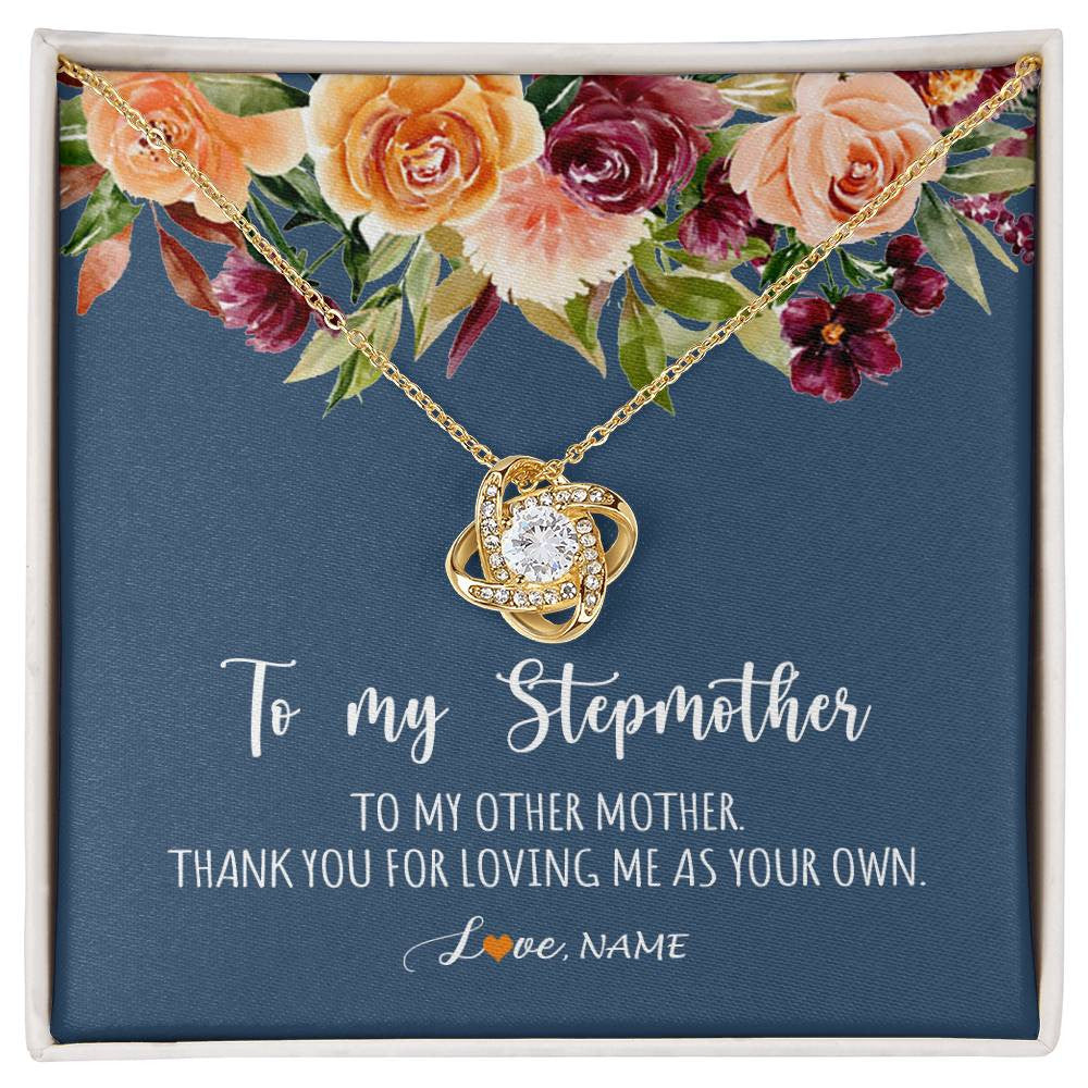 Love Knot Necklace 18K Yellow Gold Finish | Personalized To My Stepmother Necklace Thank You For Loveing Me As Your Own Bonus Mom Stepmom Birthday Mothers Day Christmas Customized Gift Box Message Card | siriusteestore