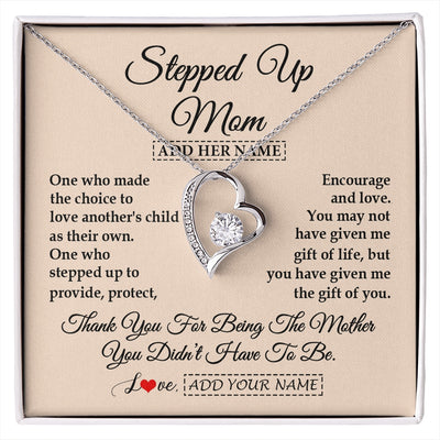 Forever Love Necklace 14K White Gold Finish | 1 | Personalized To My Stepped Up Mom Necklace From Stepdaughter Stepson Thank You For Being The Mother Bonus Mom Gifts Birthday Mothers Day Gift Box Message Card | https://siriusteestore.