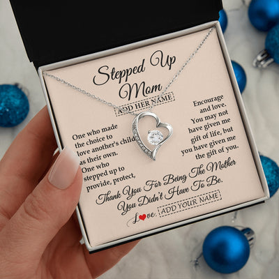 Forever Love Necklace 14K White Gold Finish | 2 | Personalized To My Stepped Up Mom Necklace From Stepdaughter Stepson Thank You For Being The Mother Bonus Mom Gifts Birthday Mothers Day Gift Box Message Card | https://siriusteestore.