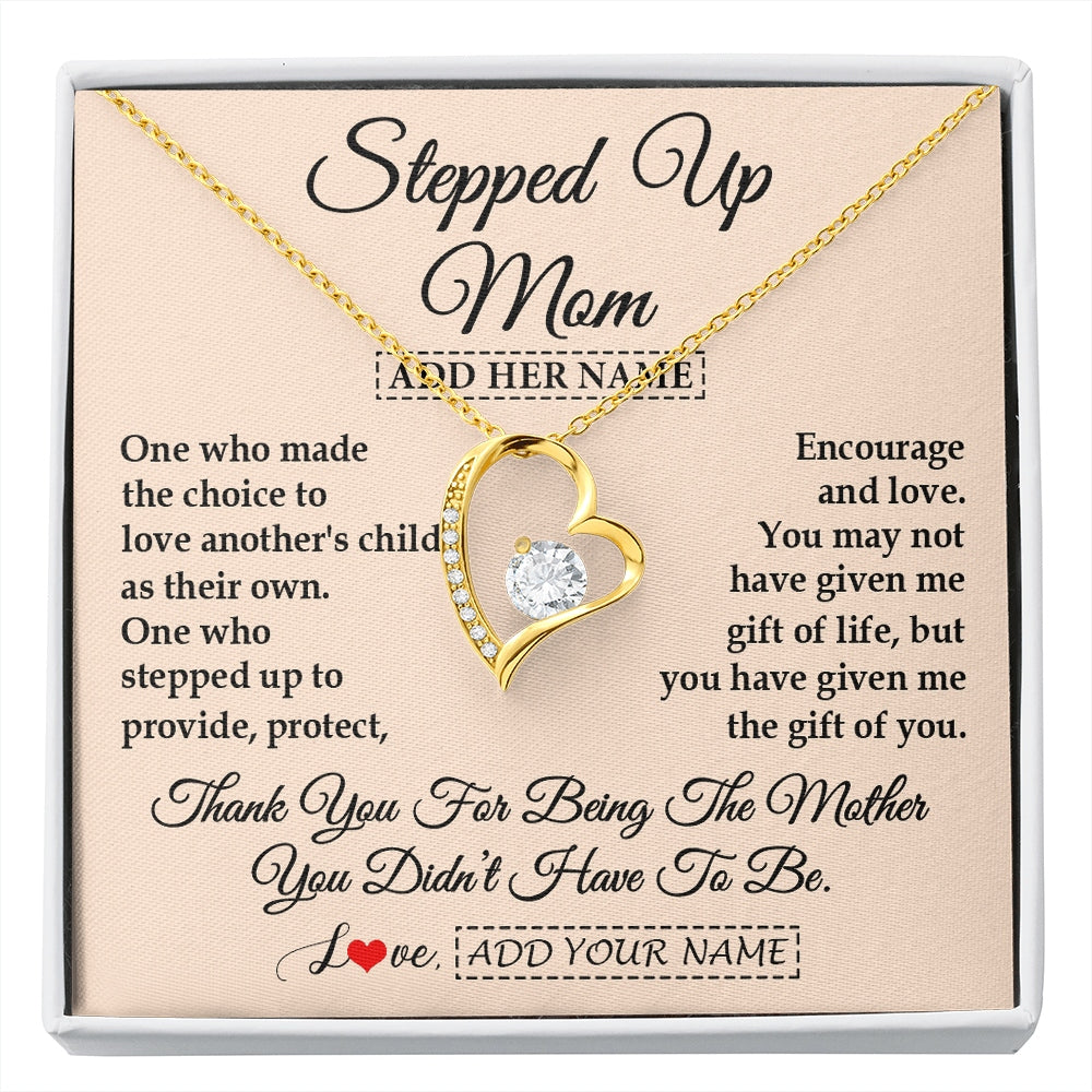 Forever Love Necklace 18K Yellow Gold Finish | 1 | Personalized To My Stepped Up Mom Necklace From Stepdaughter Stepson Thank You For Being The Mother Bonus Mom Gifts Birthday Mothers Day Gift Box Message Card | https://siriusteestore.