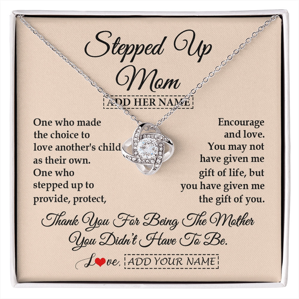 Love Knot Necklace 14K White Gold Finish | 1 | Personalized To My Stepped Up Mom Necklace From Stepdaughter Stepson Thank You For Being The Mother Bonus Mom Gifts Birthday Mothers Day Gift Box Message Card | https://siriusteestore.