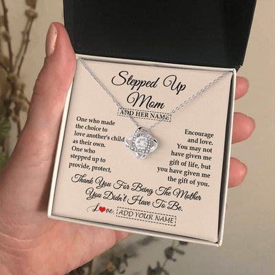 Love Knot Necklace 14K White Gold Finish | 2 | Personalized To My Stepped Up Mom Necklace From Stepdaughter Stepson Thank You For Being The Mother Bonus Mom Gifts Birthday Mothers Day Gift Box Message Card | https://siriusteestore.